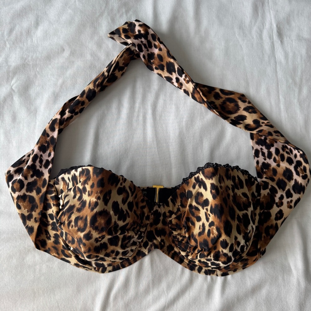 Smart & Sexy Leopard Print Halter Bikini Top Underwire Padded Lace Trim 40D